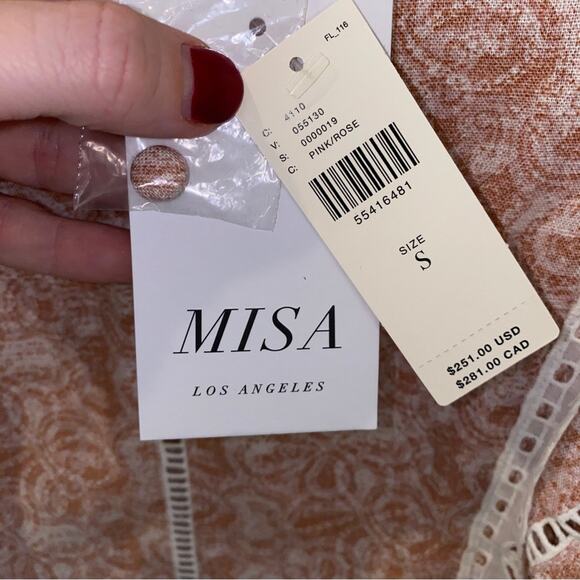 Misa Los Angeles Nilu Eyelet Lace Linen Top in Washed Tile Dusty Rose Small NWT - Picture 4 of 13